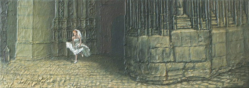 tableau d'une mariée s'enfuyant de l'église