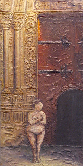 tableau d'une mariée nue devant l'église