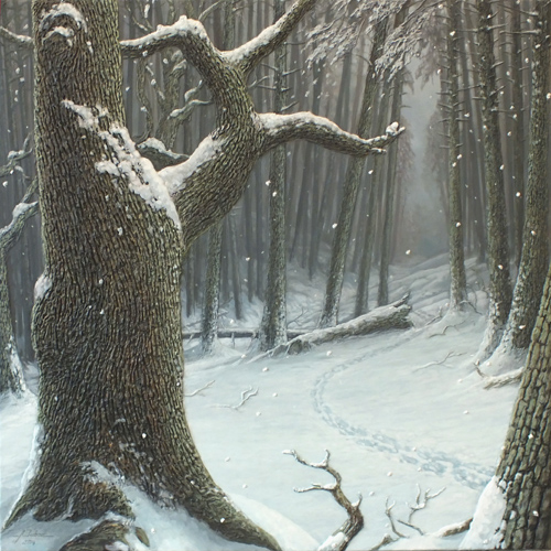 tableau d'un bois sous la neige