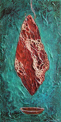 peinture d'une tranche de viande persillée
