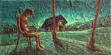 peinture d'une zombie découvrant un poil blanc
