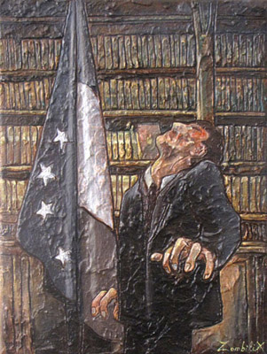 peinture d'un prsident de la rpublique zombie