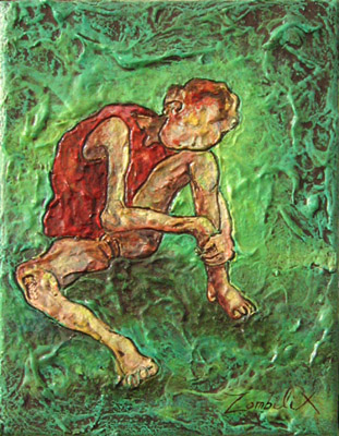 petite toile de zombies assis faon egon schiele